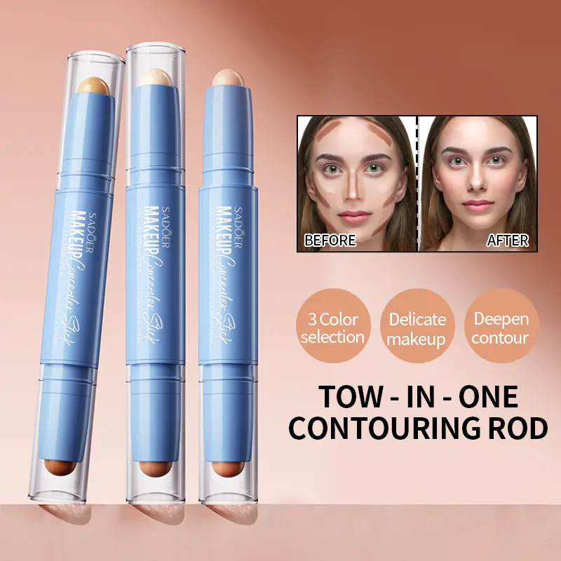 Double-Sided Contour Stick - Ivory White02 & Light Coffee Color02, Waterproof, Smear-Proof, Fast Concealing, Setting, 3D Face Brightening, Bronzer Cosmetic with Highlighters Makeup