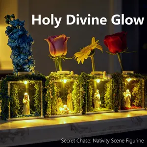 Holy Garden Themed Blind Box Collectibles | Mini Jesus Night Light Figurines, Virgin Mary & Saint Joseph Fridge Magnets, Sacred Religious Decor Gifts