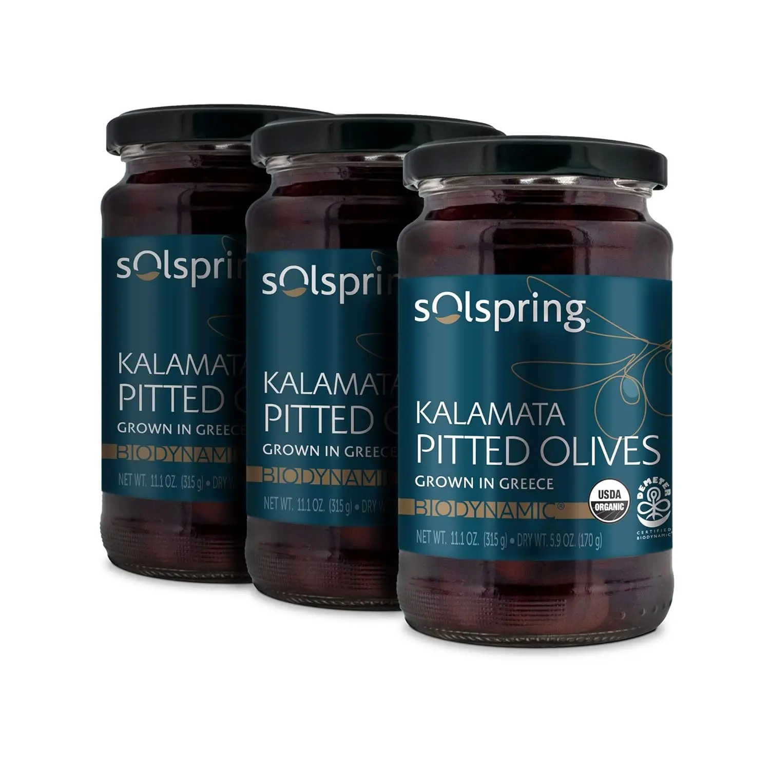Solspring® Kalamata Pitted Olive Biodynamic® Organic 6 Jars (11.10 oz.) by Dr. Mercola