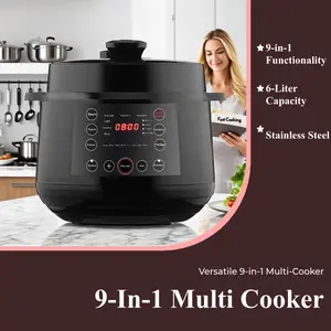 FCPVHOY 9-in-1 Multi Cooker 6-Liter 1000W Stainless Steel Programmable Pressure Cooker Slow Cooker Rice Maker Steamer Sauté Pan Food Warmer Yogurt Maker