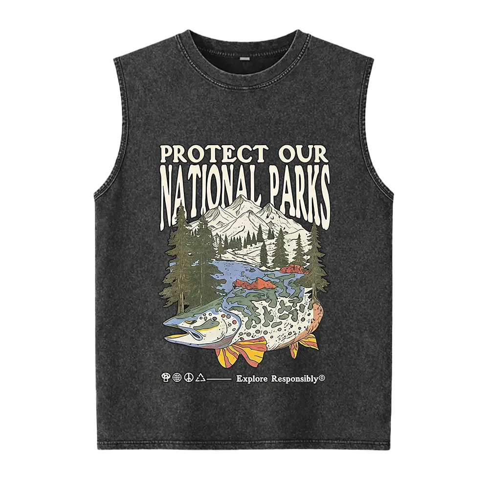 Protect Our National Parks Washed Vest, Vintage Outdoor Graphic Tee, Nature Conservation Washed Vest, Unisex C