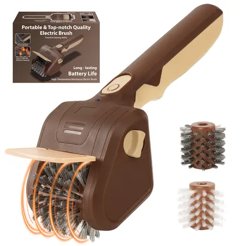 LRLY Electric BBQ Grill Brush, Multi-Purpose Cleaning Brush with Safe Stainless Steel Bristle Heads, 2-in-1 Cordless Grill Cleaner for Outdoor Barbecue Grates & Kitchen Utensils