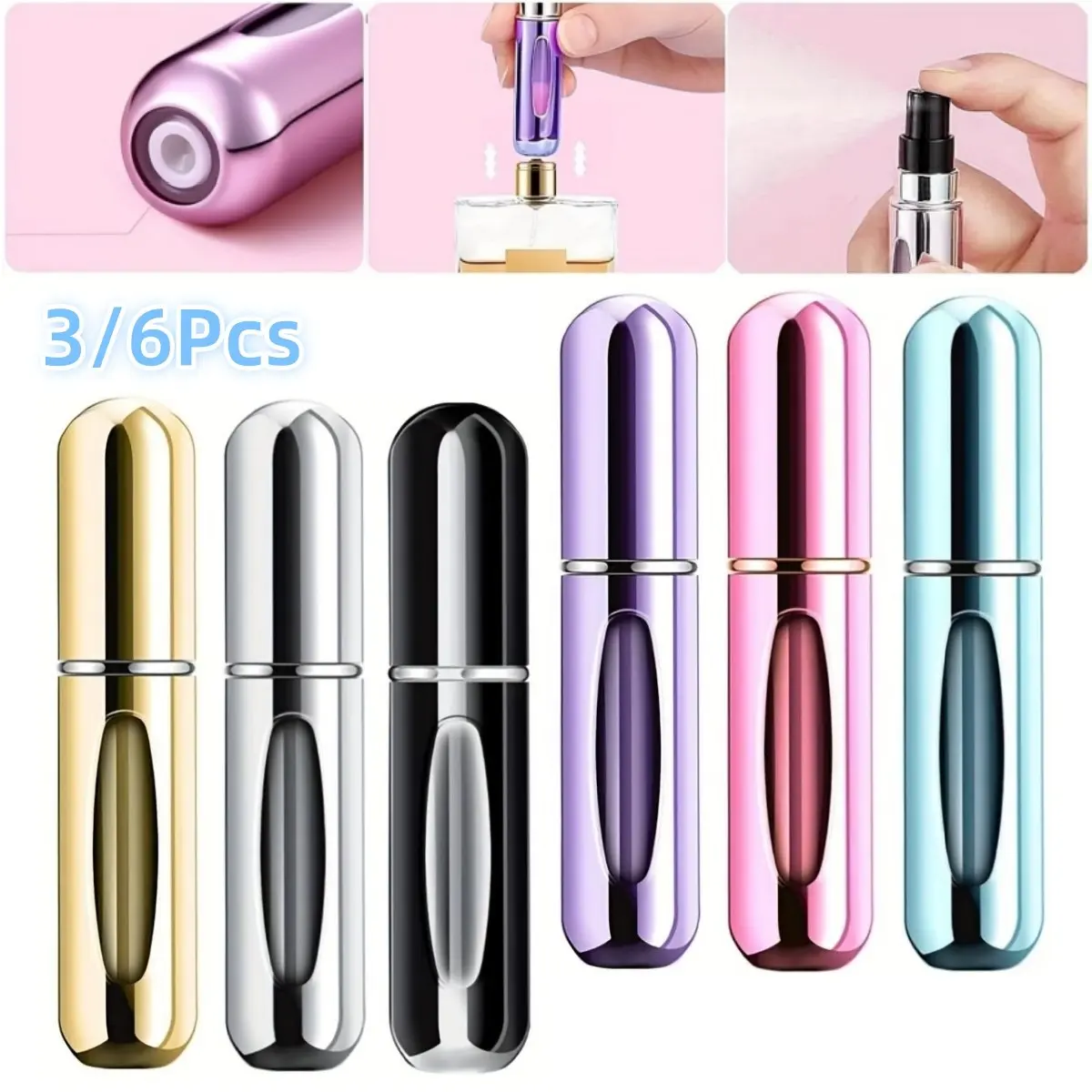 3/6 Packs of Portable Refillable Mini Mist Spray Bottles, Travel Size Perfume Sprayer Set, 5ML Capacity, Ideal for On-The-Go Use, Compact, Makeup Container Set, Cosmetics Makeup Tools, Cosmetic Tool, Cosmetics Accessories