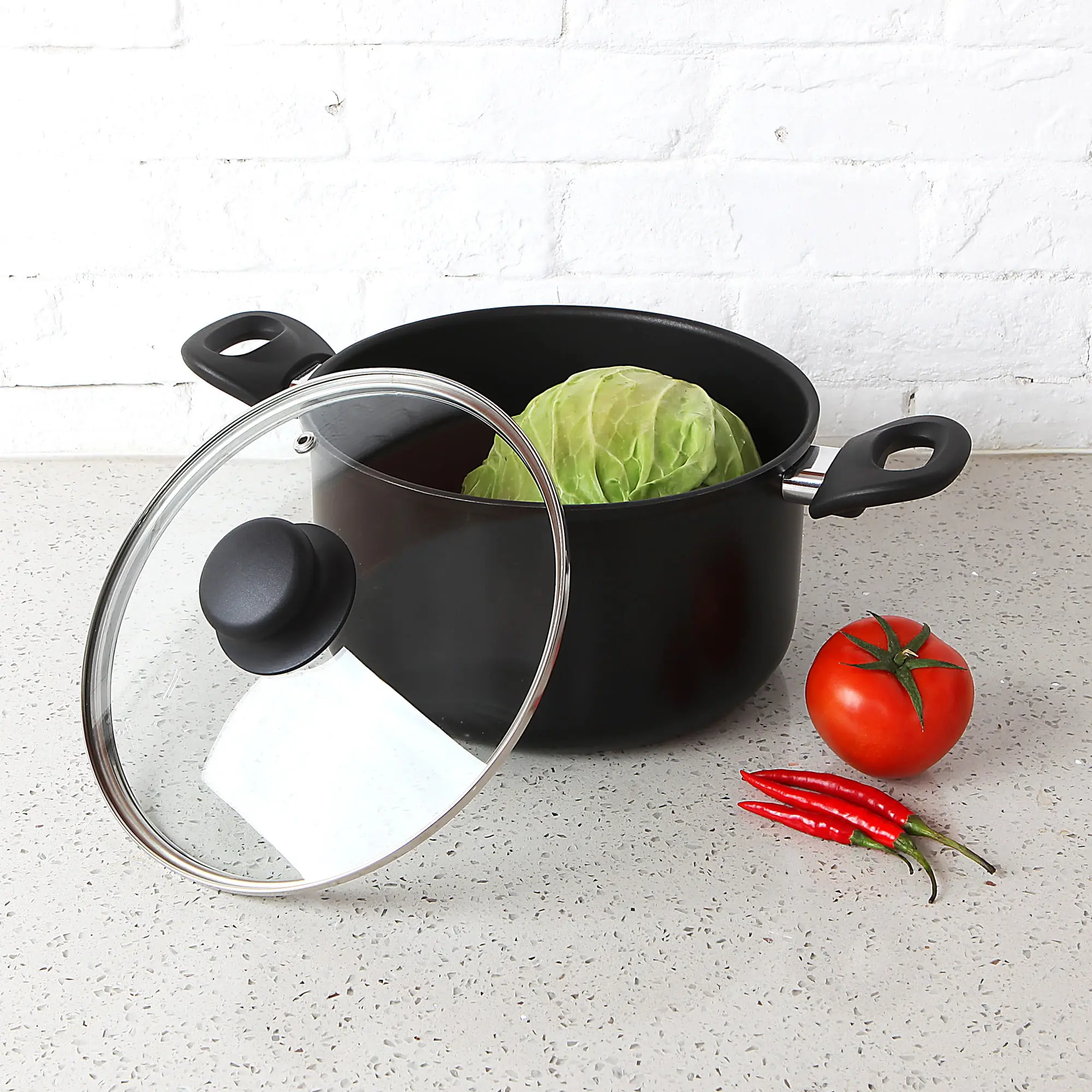 5-Quart Non-Stick Aluminum Dutch Oven with Glass Lid, Black