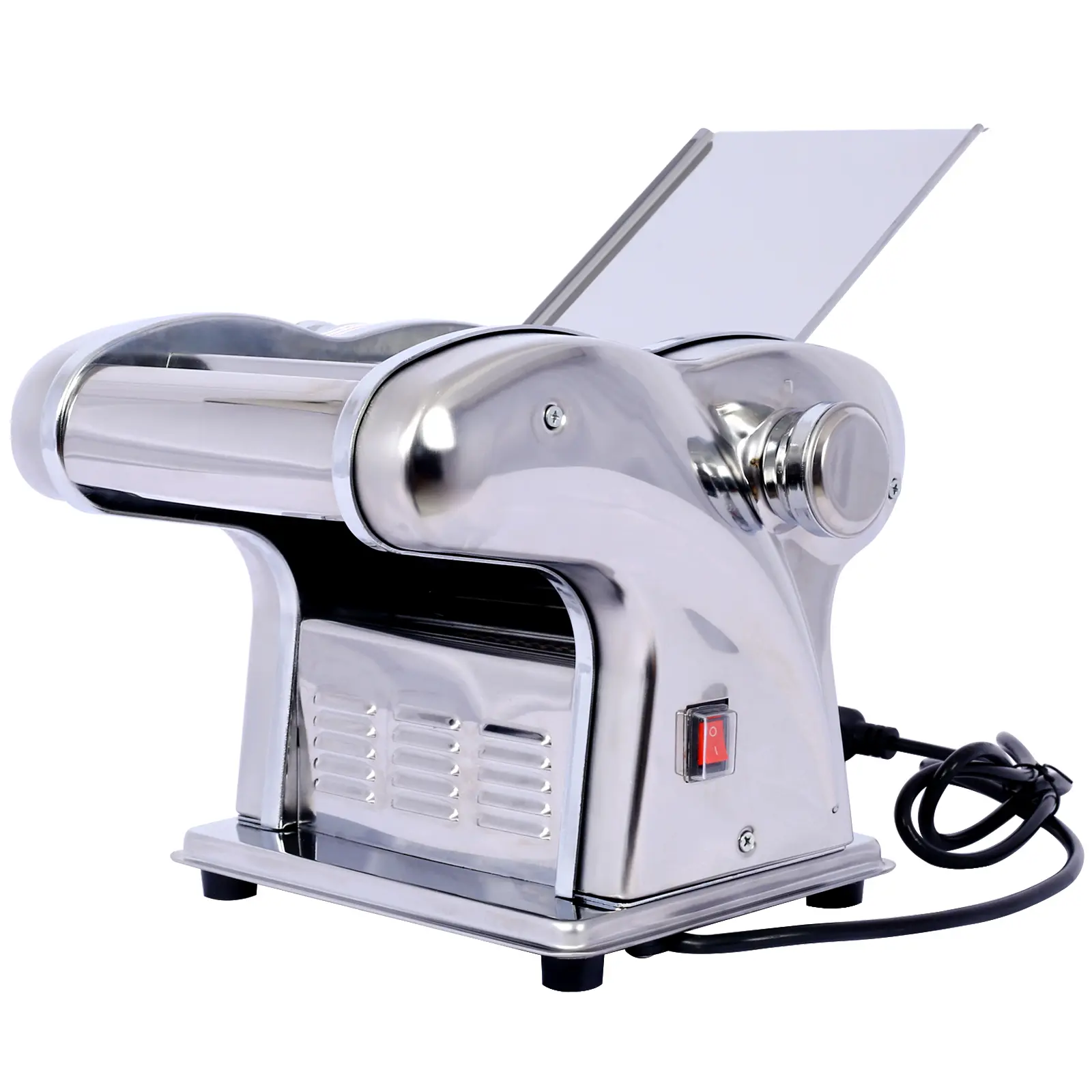 110V US Plug Stainless Steel Electric Pasta Maker - 135W Compact Design Kitchen Tool, Food-Grade Metal Dough Roller with Adjustable Dough Thickness, Cutter, 3 Blades (2.5 Round, 4 Flat, 9 Wide Noodles), 11 lbs Per Hour, Ideal for Christmas, Family Use, Fr