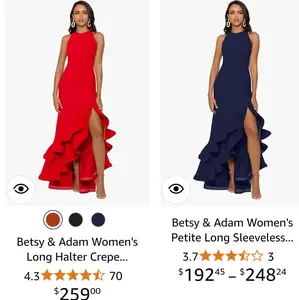 Betsy & Adam Mock Neck Crepe Gown with Tiered Ruffles - Formal Evening Dress size 4