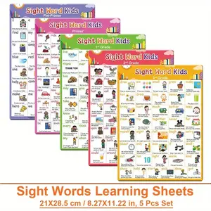 9 Visual Word Posters with Pictures and Sentences, Colorful Educational Learning Materials for Kindergarten, Teacher Teaching Aid
