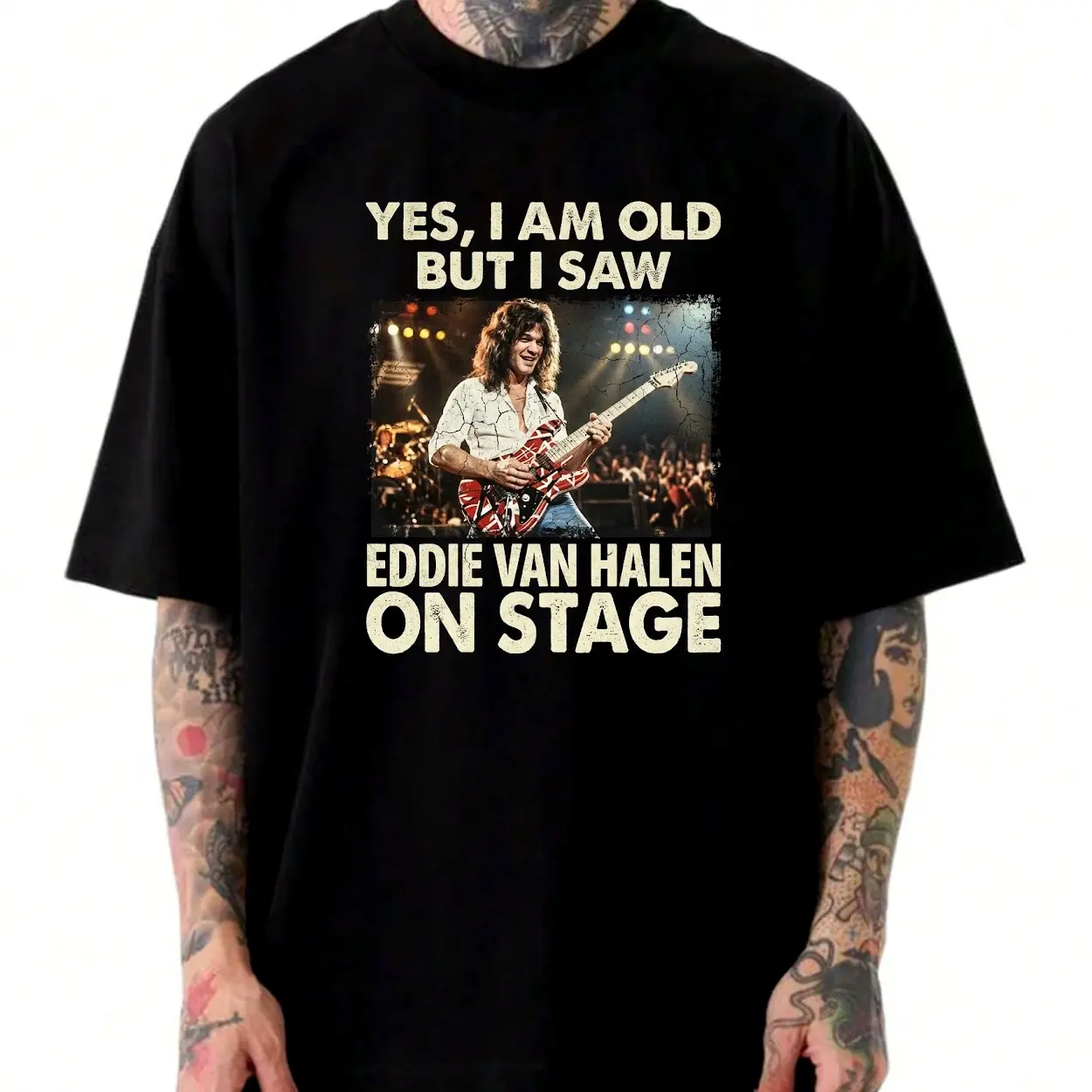 Yes I Am Old But I Saw Eddie VH Live Comfort Color Letter Printed Tee Ring-Spun Cotton Soft-Washed T-Shirt Trendy Tops Perfect Gift Casual Street Fashion Casual Fashion Wear