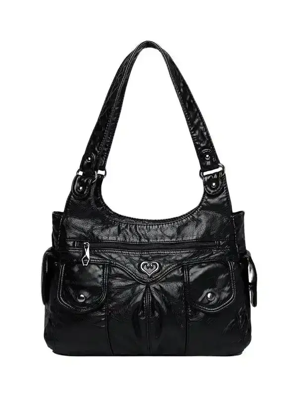 Women's Punk Rivet Studded Purse, Leather Funky Satchel Shoulder Handbag with Multi Pockets for Daily Use, fashion essential, trendy design, fashion forward, everyday carry, daily essentials, must have accessory