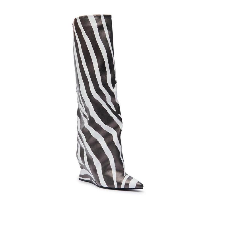 AZALEA WANG KENYA ZEBRA KNEE HIGH WEDGE BOOT
