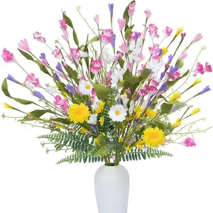 8Pcs Artificial Flowers for Outdoors Indoor Garden Home Decor, 19.7" Faux Persian Daisy Wildflowers Fake Flowers Bouquet Spring Summer Silk Flowers Floral Arrangements for Wedding Table Centerpieces