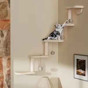 Wall Mounted Wooden Cat Climbing Frame with 5 Step for Sleeping Playing Climbing