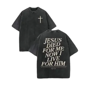Retro Washed T-Shirt Double Sided Printed (230 Pure Cotton T-Shirt) 'JESUS DIED FOR ME NOW I LIVE FOR HIM'  Letter Print, Christian Gift, Men's T-Shirt, Men's Casual, Comfortable, Fashionable T-Shirt, Street Style Cotton Menswear Top Tshirt Streetwear