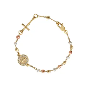 Gold Plated Crucifix Rosary Bead Link Chain Bracelet For Women Religious Gift Gold Plated Crucifix Rosary Bead Link Chain Bracelet For Women Religious Gift