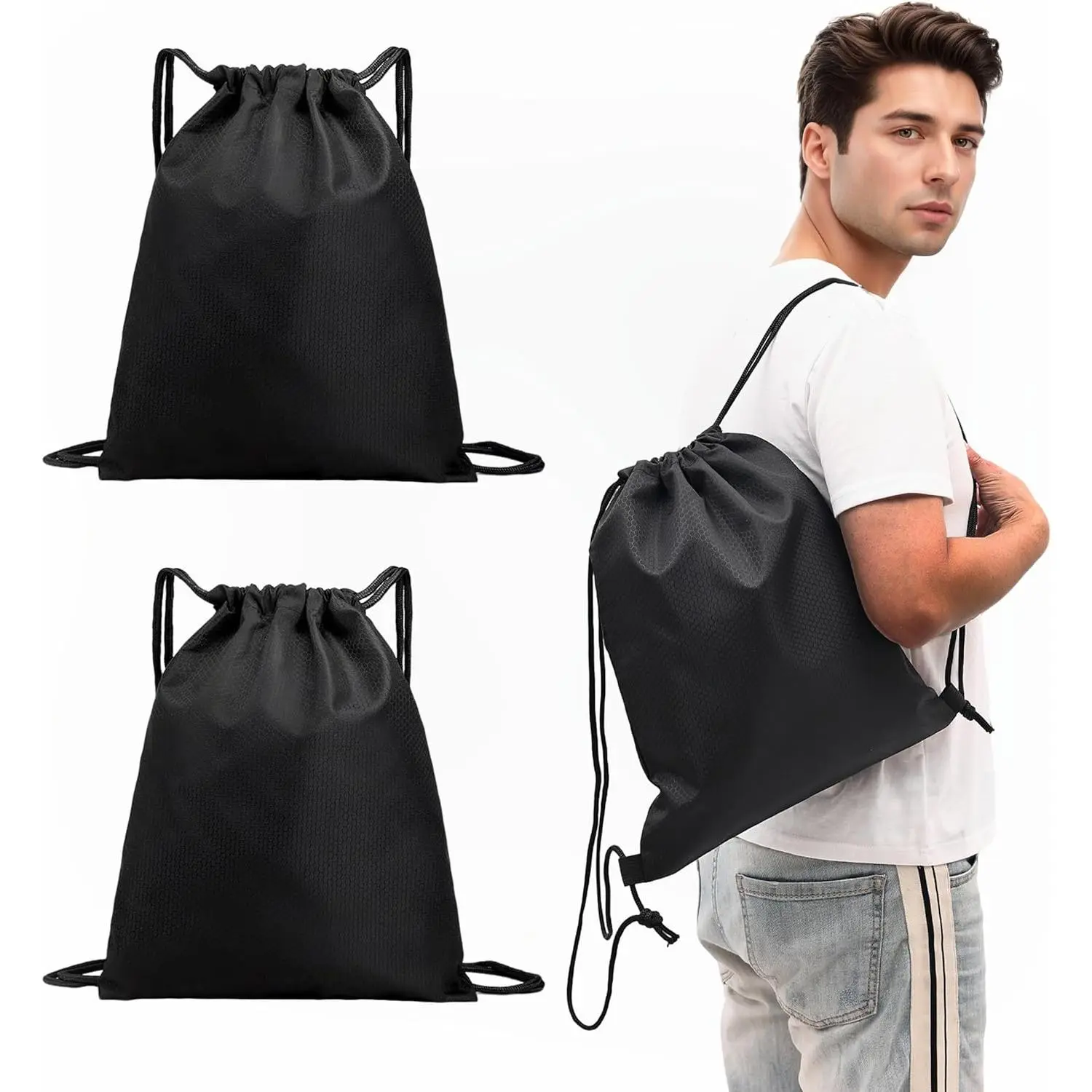 Multi-Function Gym-Style Ultralight Drawstring Backpacks, Waterproof Soccer-Texture Oxford Fabric Gym Bags, 16.9"x13.8" Marathon Gear Sacks, 0.19lb Each, No Eyelets, Multi-Function Drawstring Bags, Gym-Style Drawstring Bags