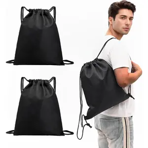 Waterproof Drawstring Backpacks, Soccer-Texture Oxford Fabric, 16.9"*13.8", Lightweight 0.19lb Each, No Eyelets, Gym & Marathon Gear Sacks