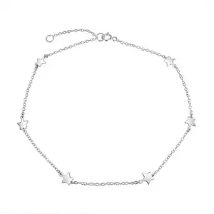 Dainty Celestial Star Anklet Station Strand Ankle Bracelet .925 Sterling Silver Adjustable