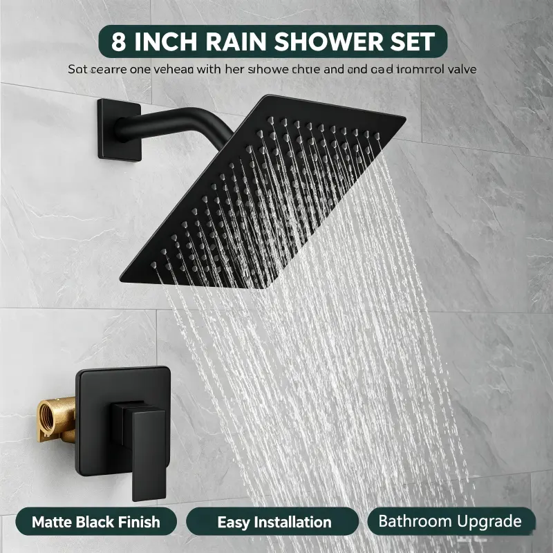 Concealed In-Wall Bathroom Shower Fixtures Kit - Wall-Mounted Flush-Mount Set with Rough-In Hot-Cold Mixing Valve, 304 Stainless Steel Adjustable Modern Long-Lasting Rain Head for Minimalist, Hotel Bathrooms