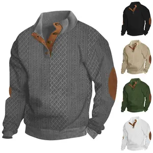 Men's Block Striped Sweatshirt Casual Outdoor Long Sleeve Stand Collar Pullover with Button Quarter Design for Everyday Wear