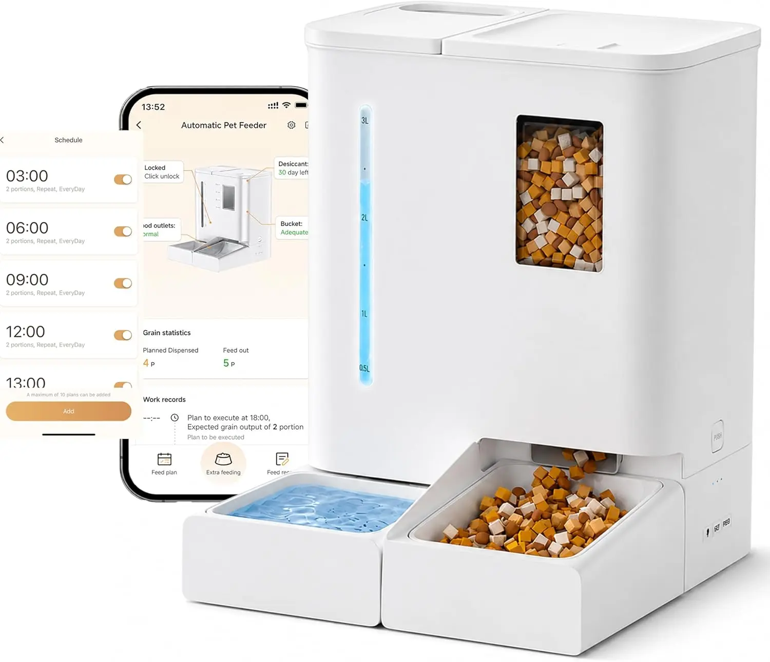 Wi-Fi Version Automatic Pet Feeder and Waterer 2-in-1 Set for Cats & Dogs, Large Capacity for Multiple Weeks, Intuitive App Operation, Multi-Way Power Supply, Detachable for Easy Cleaning