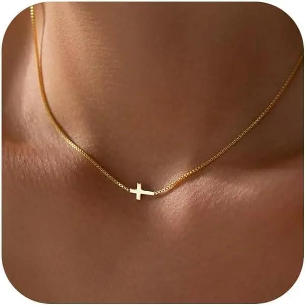 Cinna Moon Bar Gold-Plated Cross Pendant Necklace - Crucifix, Cross Drop, Decorative, Exquisite Ladies' Jewelry for Daily Wear, Faith Family Gift, Crucifix Necklaces, Gold-Plated Cross Necklaces