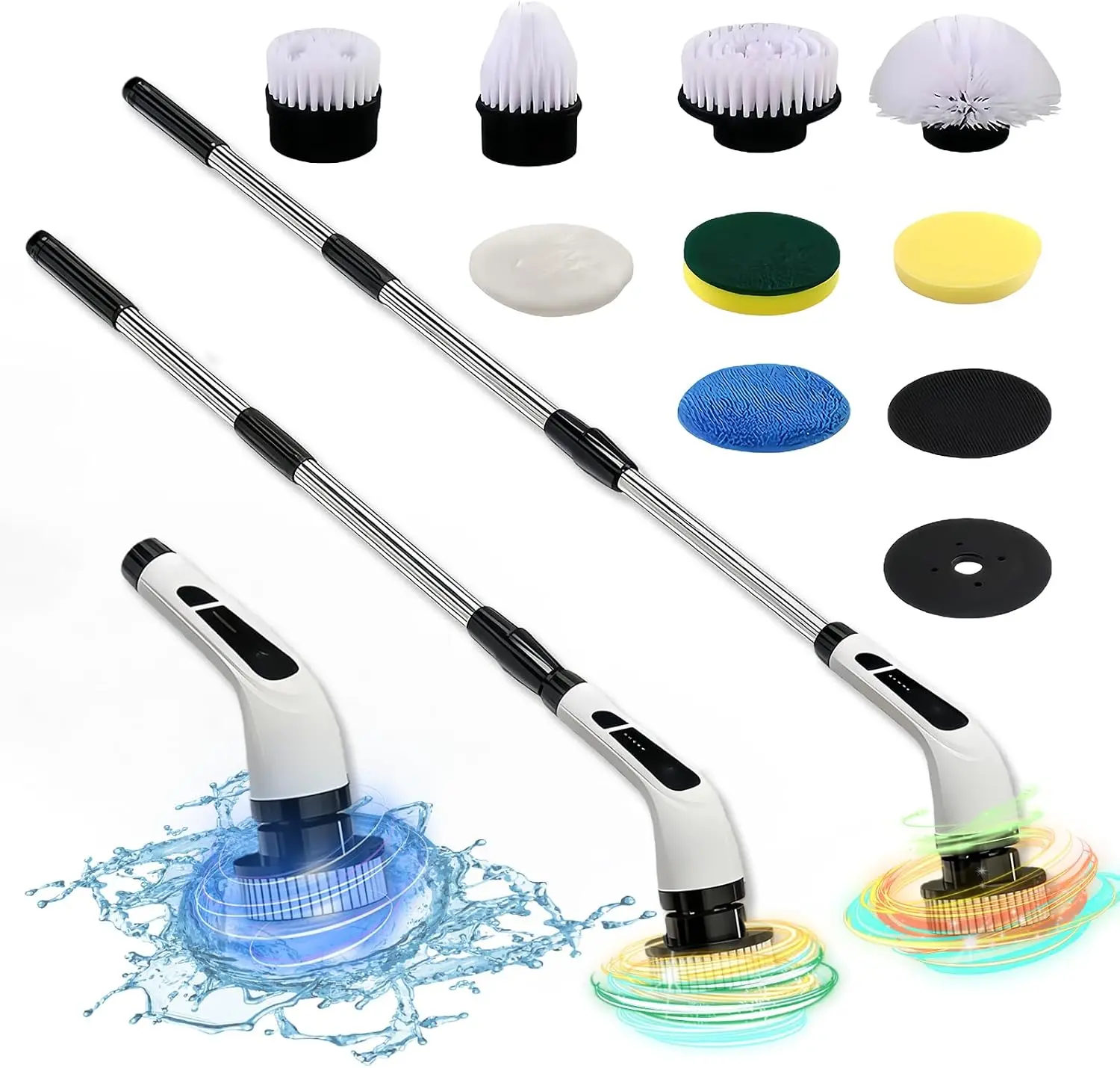 Cordless Electric Spin Scrubber with Long Handle, Rechargeable Bathroom Cleaning Brush, 9 Replaceable Brush Heads, 2-Speed Power Scrubber for Shower, Tub, Tile, Floor & Kitchen  Alternative SEO Titles