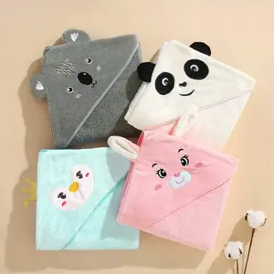 Neutral Infant Animal Face Hooded Towel, Unique Animal Design, Super Soft Newborn Bath Towel, Unisex Coral Fleece Cartoon Hooded Robe