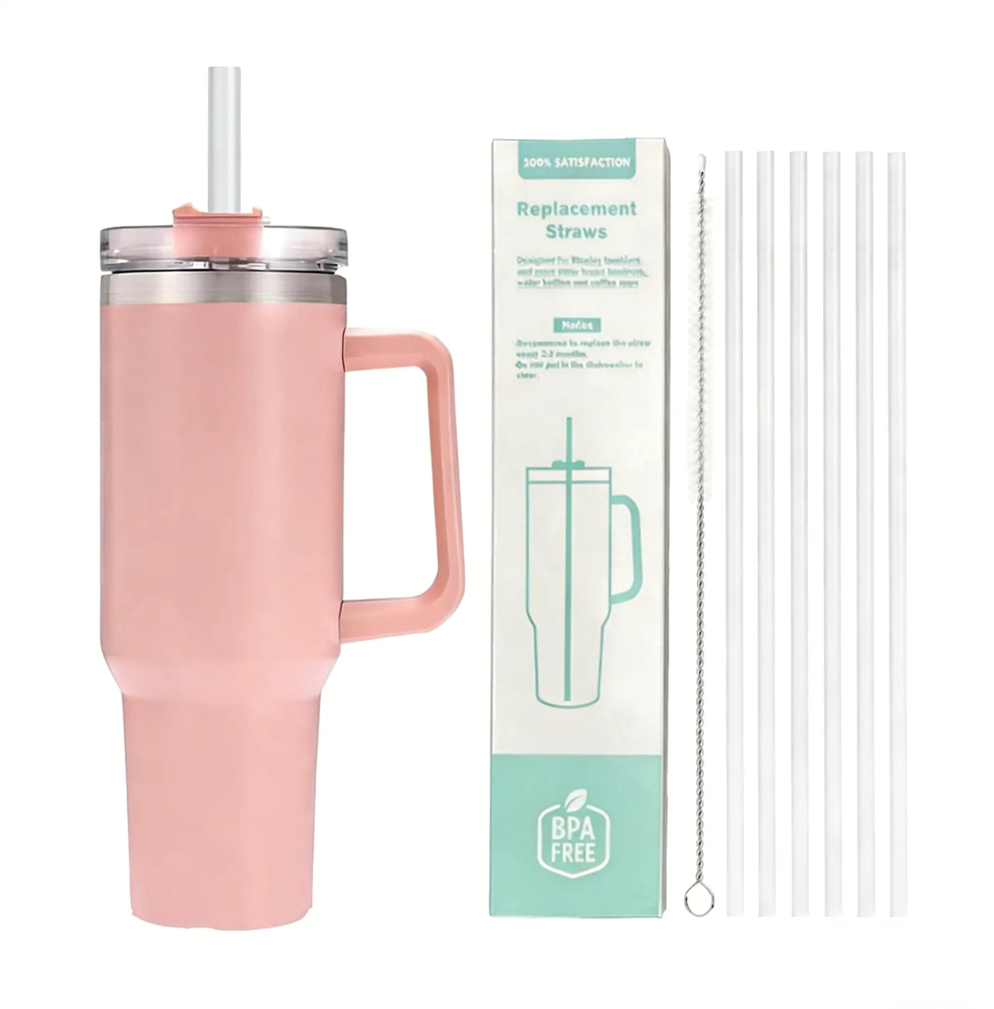 6 Pack Clear Plastic Replacement Straws With Cleaning Brush Compatible For 30oz 40oz Stanley Tumbler