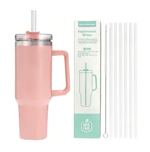 6 Pack Clear Plastic Replacement Straws With Cleaning Brush Compatible For 30oz 40oz Stanley Tumbler