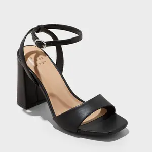 Women's Haley Ankle Strap Single Band Flare Heels with Memory Foam Insole - A New Day
