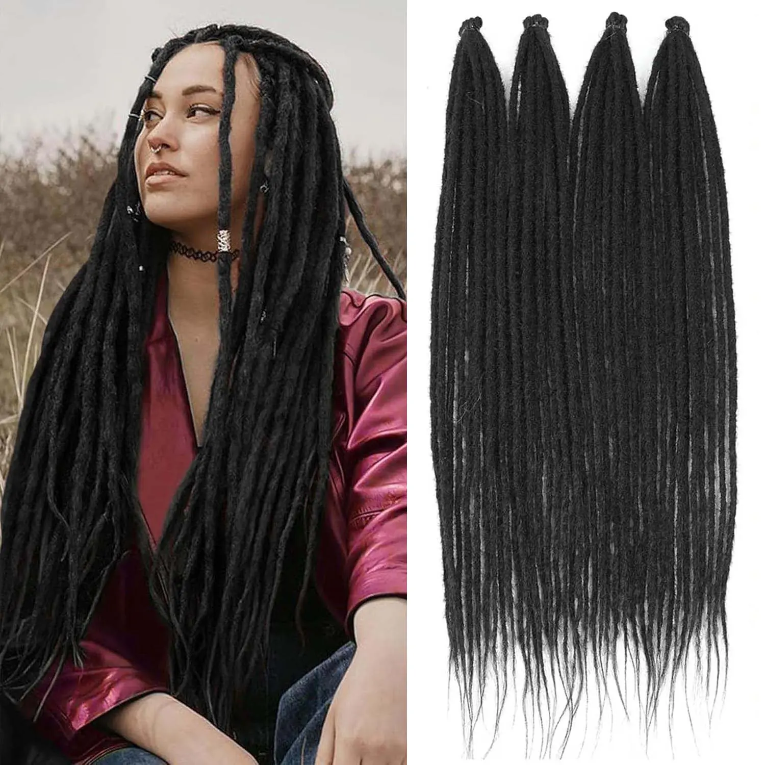 24 Inch T27 Crochet Dreadlocks, Soft Synthetic Braided Hair Extensions for Women, Natural Looking Locs, 10 Strands Per Pack (2 or 4 Packs)