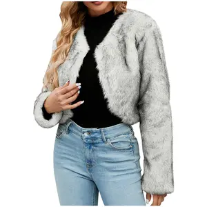 cllios Winter Jackets for Women Faux Fur Cropped Coat Open Front Long Sleeve Cardigan Fuzzy Fleece Jacket Thick Warm Jacket Fashion Outerwear Abrigos De Mujer Invierno On Sale