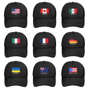 Country Flag Trucker Hat National Emblem Mesh Baseball Cap Adjustable Snapback Closure for USA Canada Mexico Italy France Germany Ukraine Australia Puerto Rico Fans