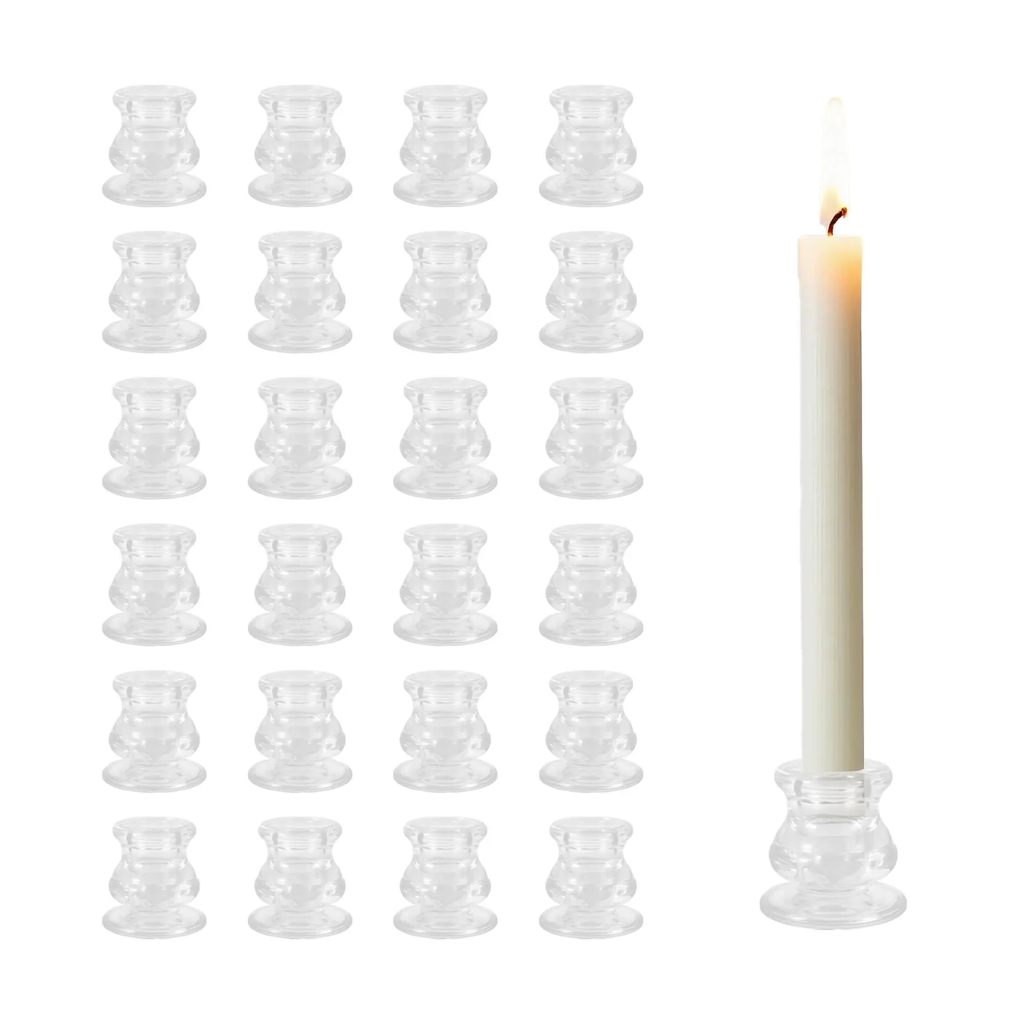 GARVEE Glasseam 24-Pcs 2.2" Tall Taper Candle Holder Set, Candlestick Holders for Weddings, Wreath Pairing, Room & Dining Table Centerpiece Decor