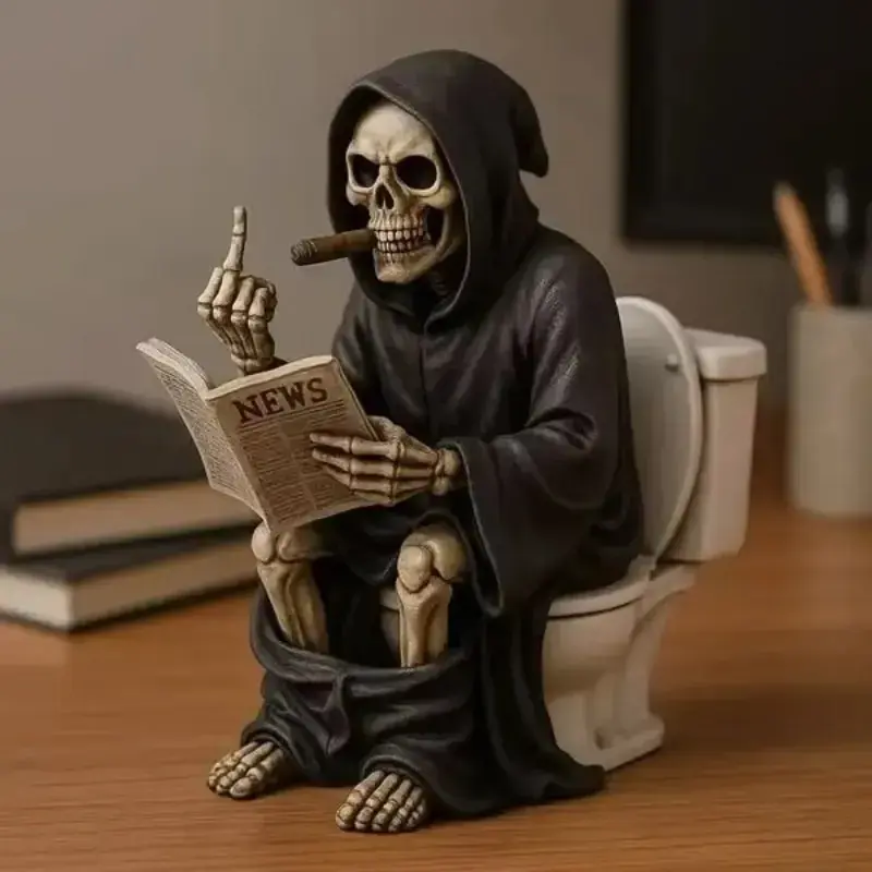 Gothic Resin Death Statue - Matte Finish Home Decor Figurine, Halloween Shelf Decoration, Terror-Inspired Gift Idea for Moody Atmosphere