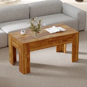 FUFU&GAGA 39.4" Wood Coffee Table with Hidden Compartment, Push-to-Open Secret Storage Table with Hooks