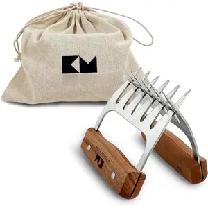 Meat Claws: Stainless Steel Shredder Claws with Wooden Handle for BBQ, Shredding, Pulling Pork, Chicken, Beef, and Turkey -  for Grill Masters (1 Pair)