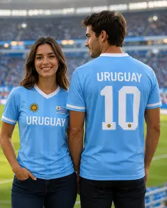 Uruguay Inspired Soccer Jersey, Sky Blue Striped Fan Shirt, Custom Number Football Style Jersey, Country Pride Sports Tee for Men Women