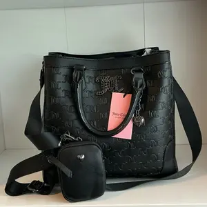 JUICY COUTURE -Women's Foldable Expandable Lightweight Tote Bag - All About That Bling, Black Logo