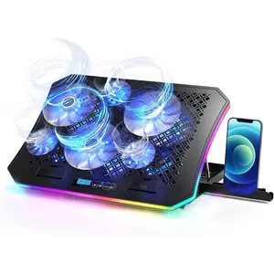 Upgarde Laptop Cooling Pad, RGB Lights Laptop Cooler 6 Fans for 15.6-17.3 Inch Laptops, 7 Height Stands, 10 Modes Light, 2 USB Ports, Desk or Lap Use (A8,Blue)