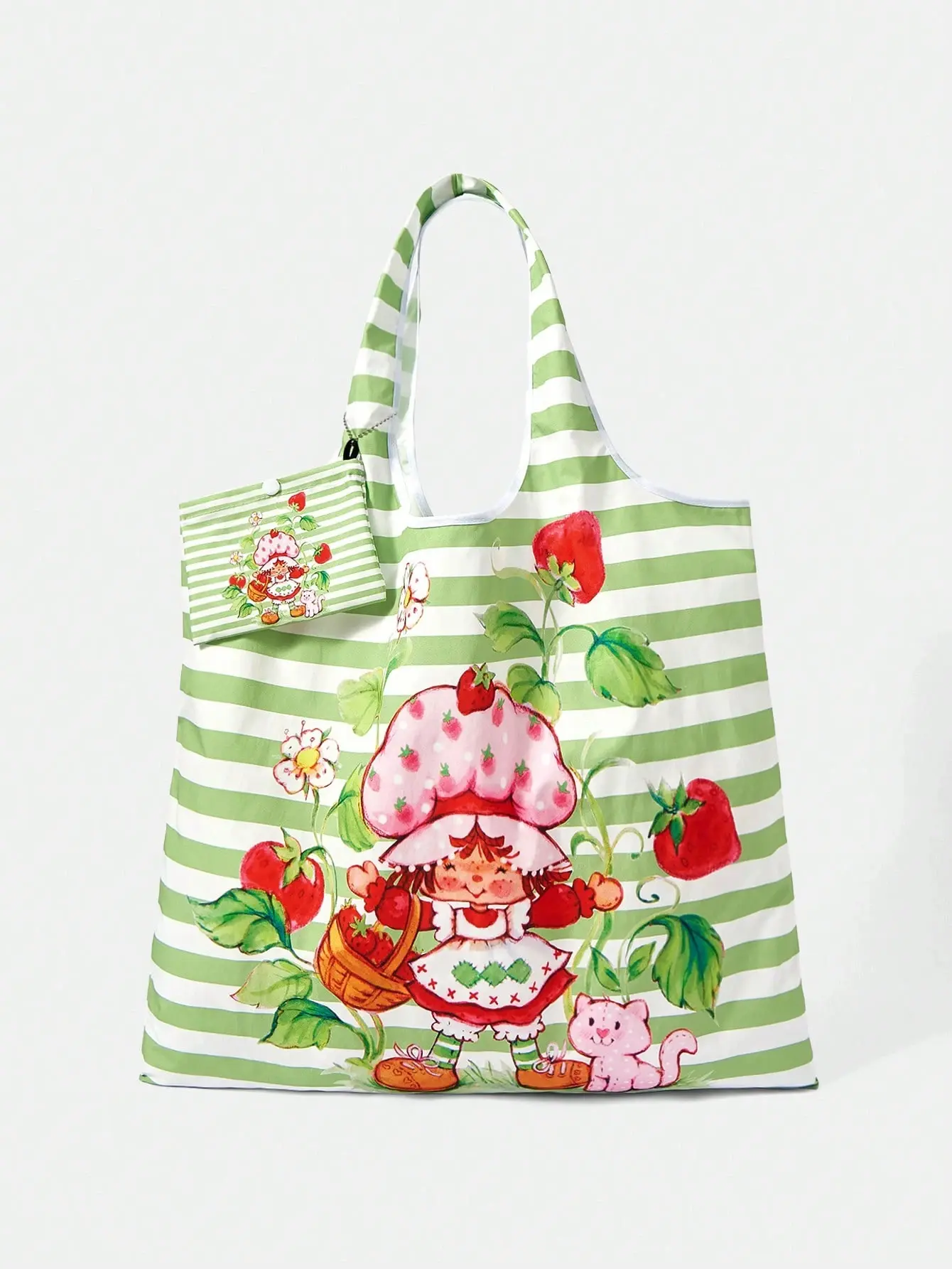 Strawberry Shortcake Women's High-Capacity Spill-Proof Large Tote Bag - Charming Print, Foldable, Packable for Grocery Shopping, Beach Errands