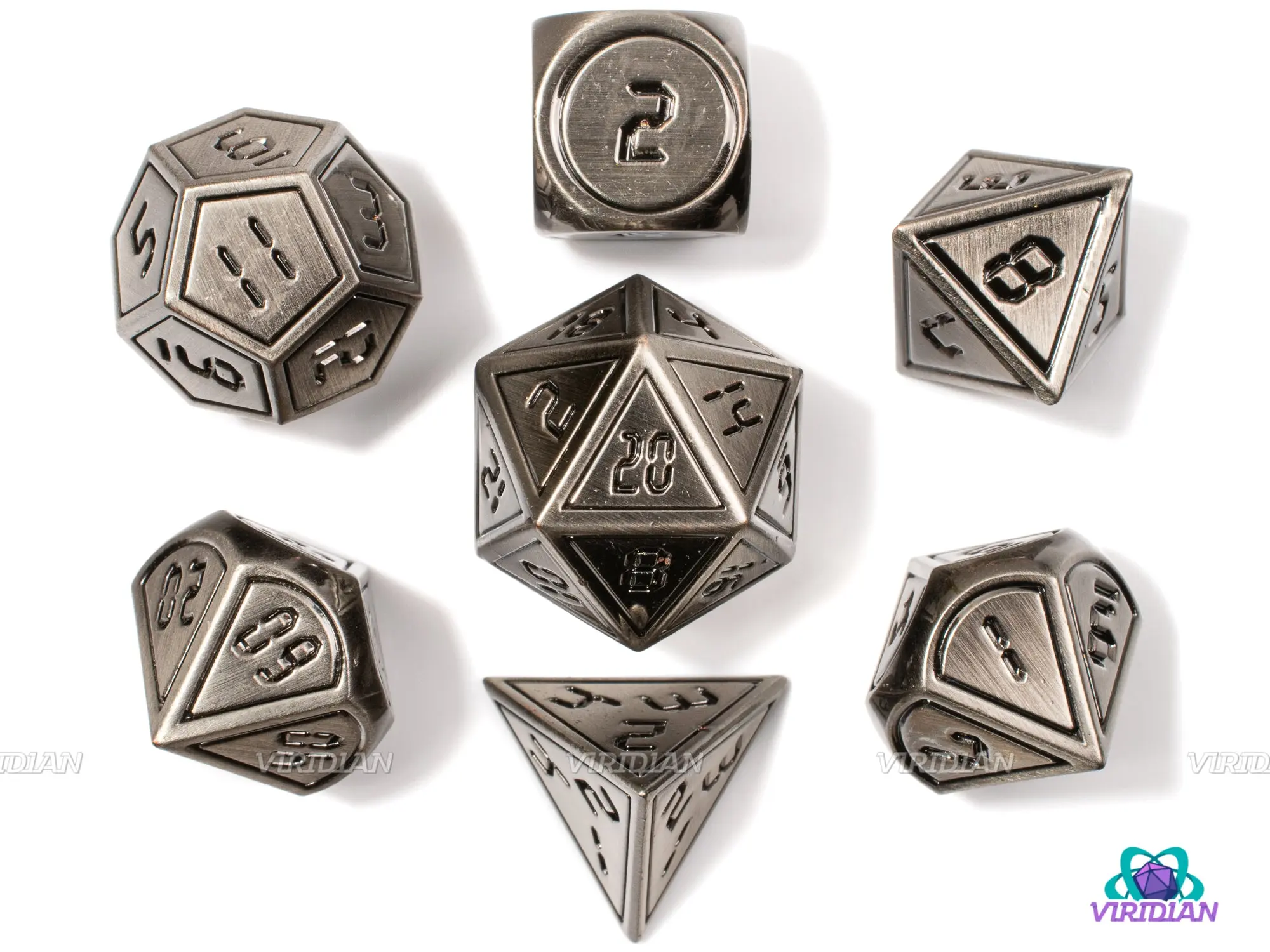 DeLorean | Silver Digital Numbered Metal Dice Set (7) | Dungeons and Dragons (DnD) | Tabletop RPG Gaming