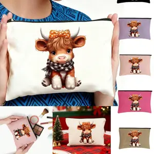 Large Capacity Travel Makeup Bag with Highland Cattle Pattern, Versatile Cosmetic Organizer for Business Trips & Vacations, Perfect Gift for Women, Travel Cosmetic Bags