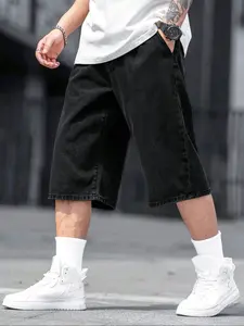 Men's Solid Color Denim Shorts, Loose Street Fashion Casual  Comfy Pocket Denim Shorts  for Summer, Men's Bottoms for Daily Wear