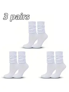 Pure Color Socks, Fashion Versatile Casual Style, Three Pairs Layered Design, Comfortable Daily Wear, Perfect for Everyday Use