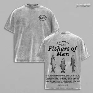 Fishers of Men - Matthew 4:19 Jesus T-Shirt Washed ,Bible Verse Clothing , Religious Apparel , Inspirational T-shirt Church Outfit Gym Pump Cover Back To School Outfits Gift for Christians