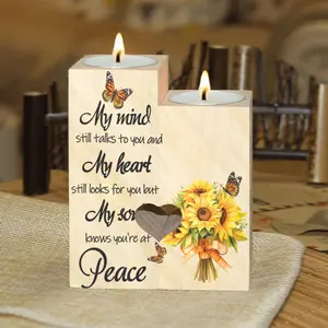 Memorial Candle Gifts, Wooden Candle Holder, Sunflower Candle Keepsake for Loss of Loved One, Bereavement Condolences Grief Gifts