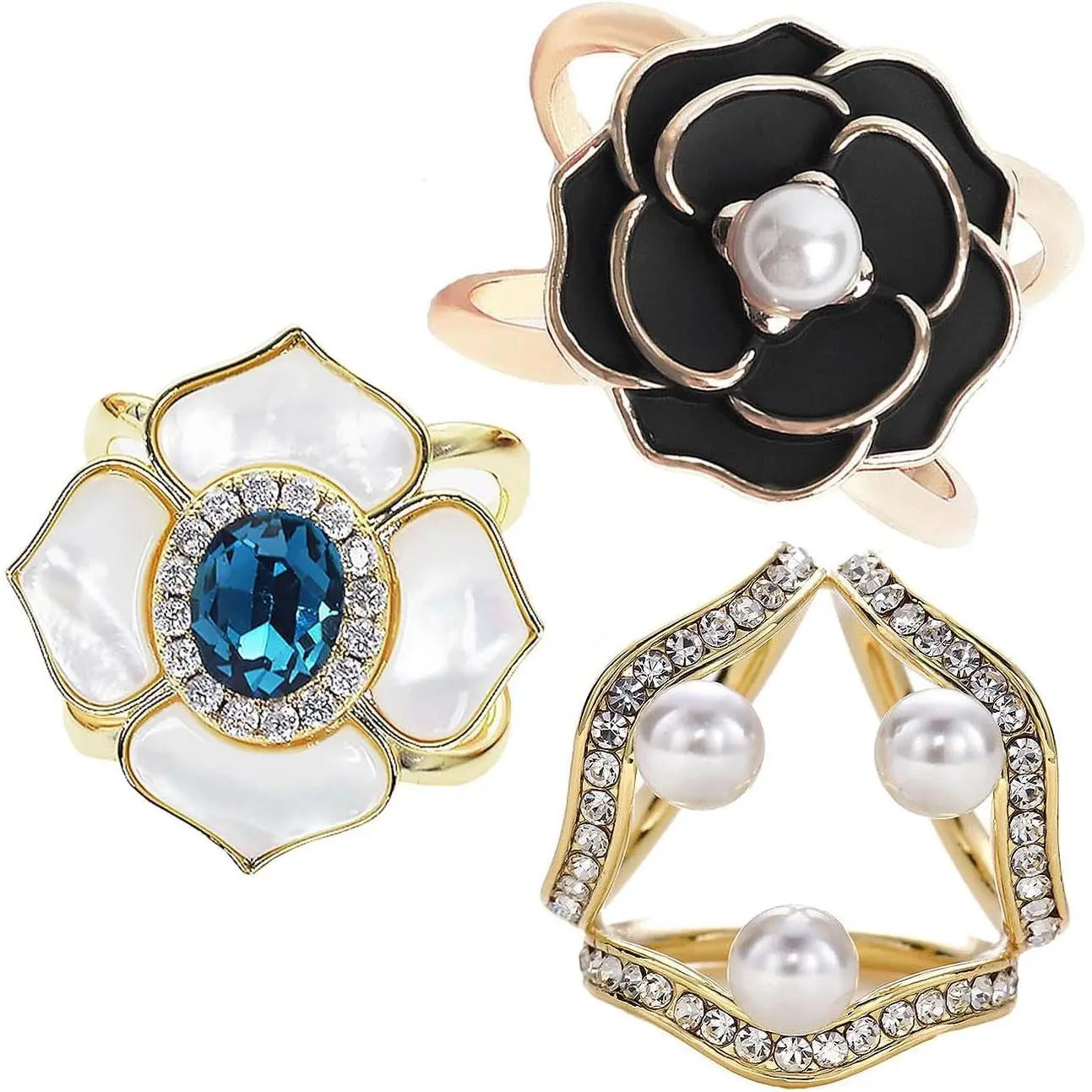 Women's Modern Synthetic Scarf Rings, Buckles & Slides - Scarf Pin, T-Shirt Side Ties Clip (3CP)
