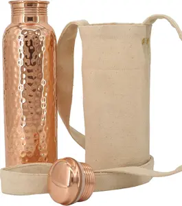 Handmade Copper Water Bottle (32oz/950ml) w/a Carrying Canvas Bag | Pure Copper Bottle for Drinking Water | Lab-Tested, Heavy Duty & Leak-Proof | Authentic Ayurvedic Hammered Copper Bottle Drinkware.