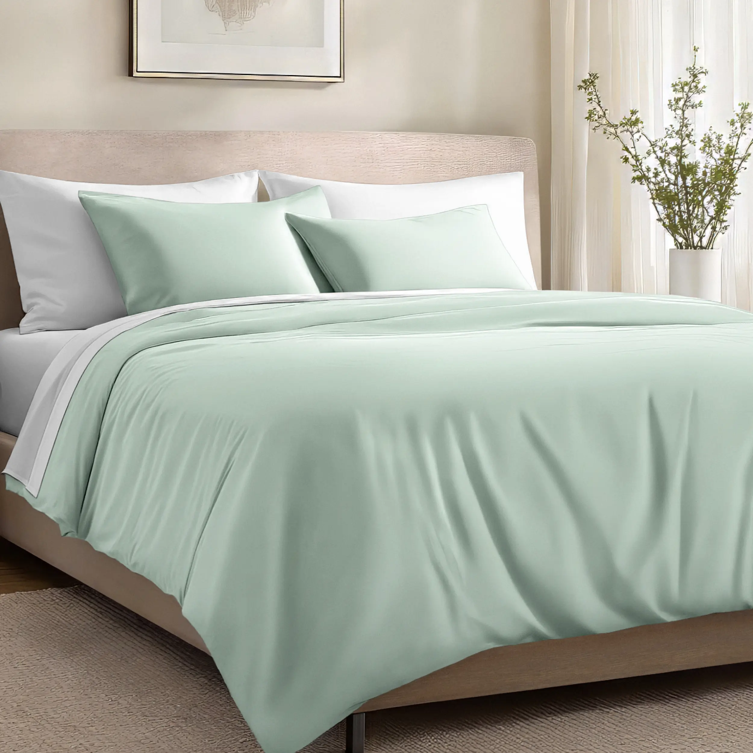 Bare Home Organic Combed Ring-Spun Cotton Sateen Duvet Cover Set - Hotel Style, Breathable Bedding Set with 1 Standard Pillow Sham for Bedroom Use